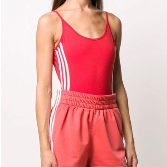 Adidas Women's Originals 3-stripes Bodysuit In Red - Picture 7 of 8